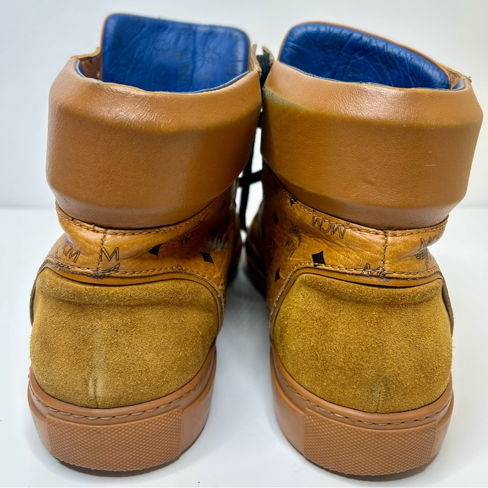 AUTHENTIC MCM Visetos Cognac Brown High-Top Sneakers - Suede Toe - Men's SZ 11 - Picture 7 of 9